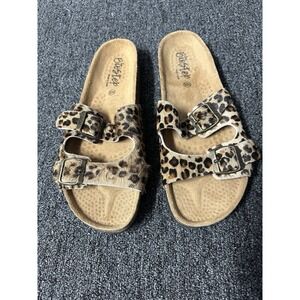 Biostep Womens Sandals Size 10.5 Leopard Print Calf Hair Slides Made in Spain